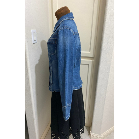 WOMEN'S DENIM JEAN JACKET BY LAL LIVE A LITTLE DISTRESSED SIZE LARGE - Picture 5 of 8